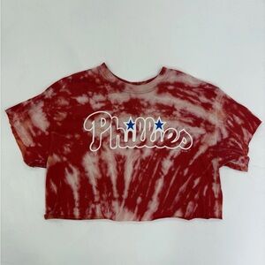 🌻Phillies Crop Top Shirt Women’s Large Red White Tie Dye Vintage MLB Graphic Tee